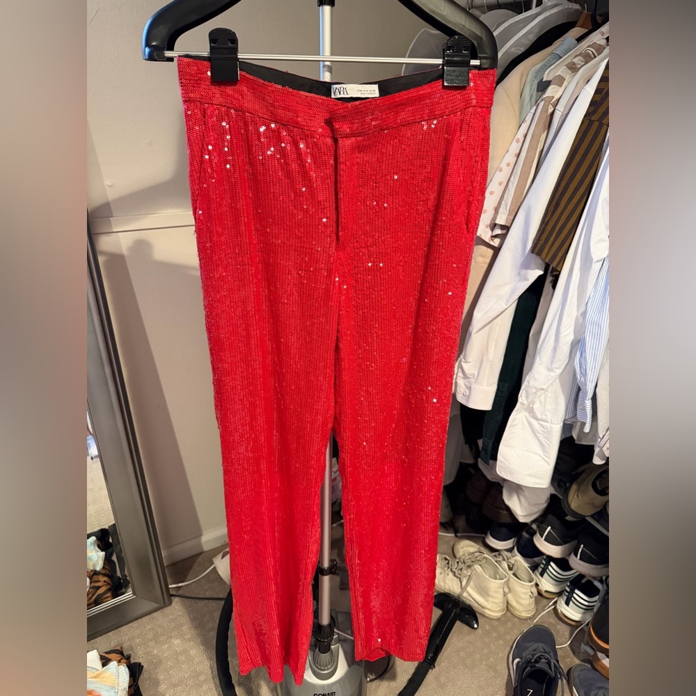 Zara Red Sequin Pantsuit - Picture 6 of 9
